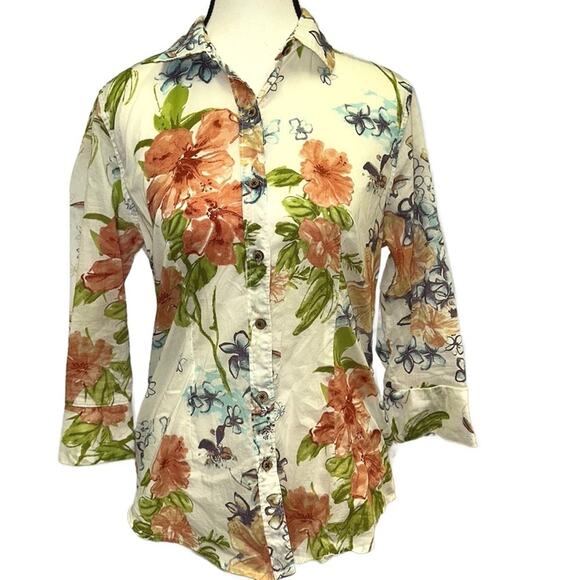 Paradise Shores 100% Cotton Floral Button Up Shirt - Size Small - Picture 1 of 10